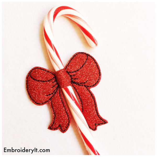 Candy Cane bow in the hoop embroidery design