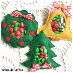 Machine embroidery in the hoop Christmas candy holder set