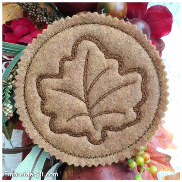 in the hoop maple leaf machine embroidery coaster