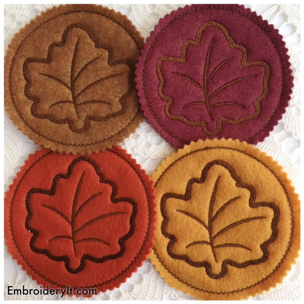 maple leaf coaster machine embroidery design