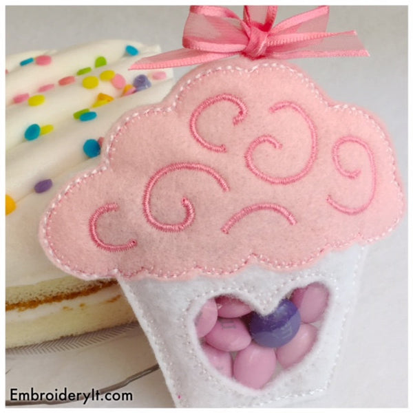 machine embroidery cupcake candy holder