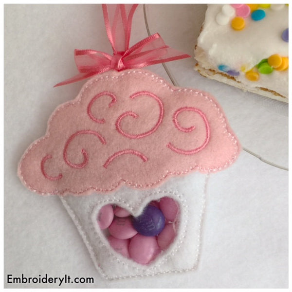 felt cupcake candy holder machine embroidery file