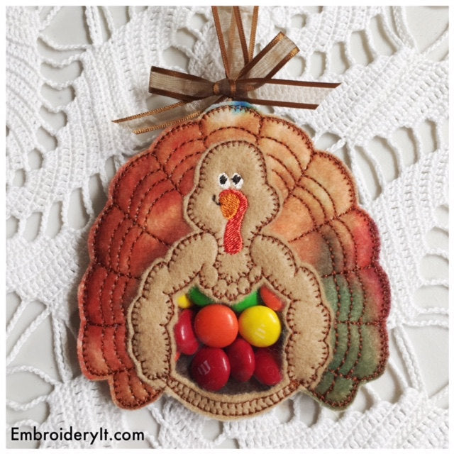 Turkey candy holder in the hoop machine embroidery design