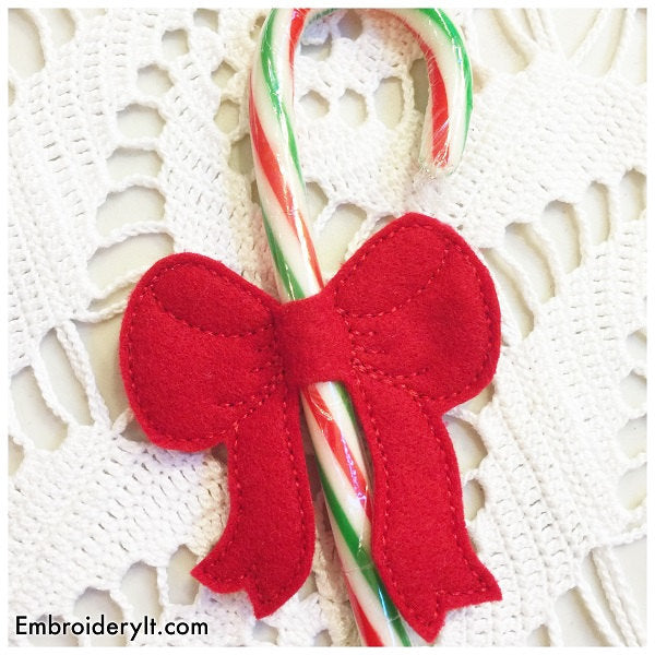Candy cane bow machine embroidery pattern