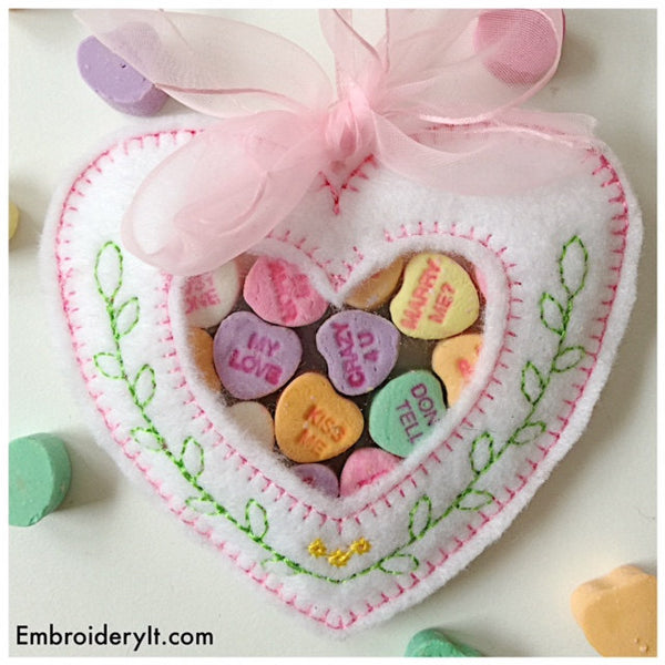 Heart in the hoop candy holder machine embroidery designs