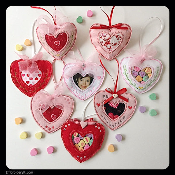 heart in the hoop machine embroidery candy holder design