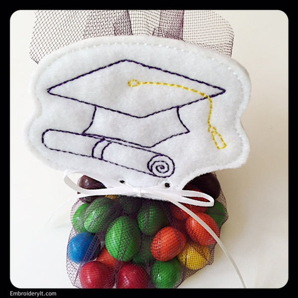 Graduation Cap Candy tag machine embroidery design