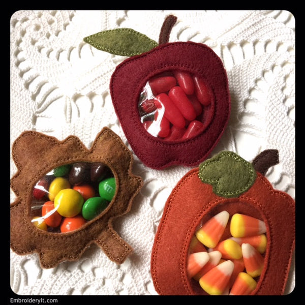 Apple candy holder machine embroidery in the hoop design
