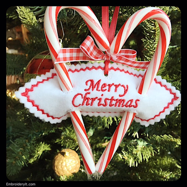 machine embroidery Christmas candy holder candy cane design