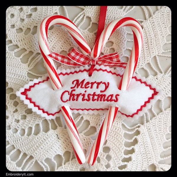 merry Christmas Sweetheart candy cane holder machine embroidery design