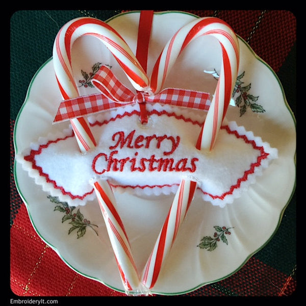Candy cane Christmas machine embroidery candy holder pattern