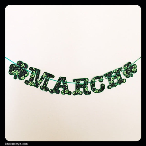 machine embroidery banner shamrocks made in the hoop with applique