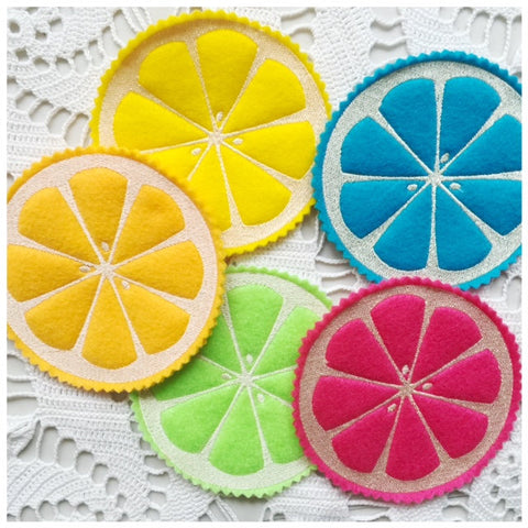 Summer Citrus coasters machine embroidery design