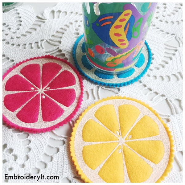 citrus coasters in the hoop machine embroidery design