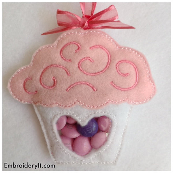 cupcake candy holder made on the embroidery machine